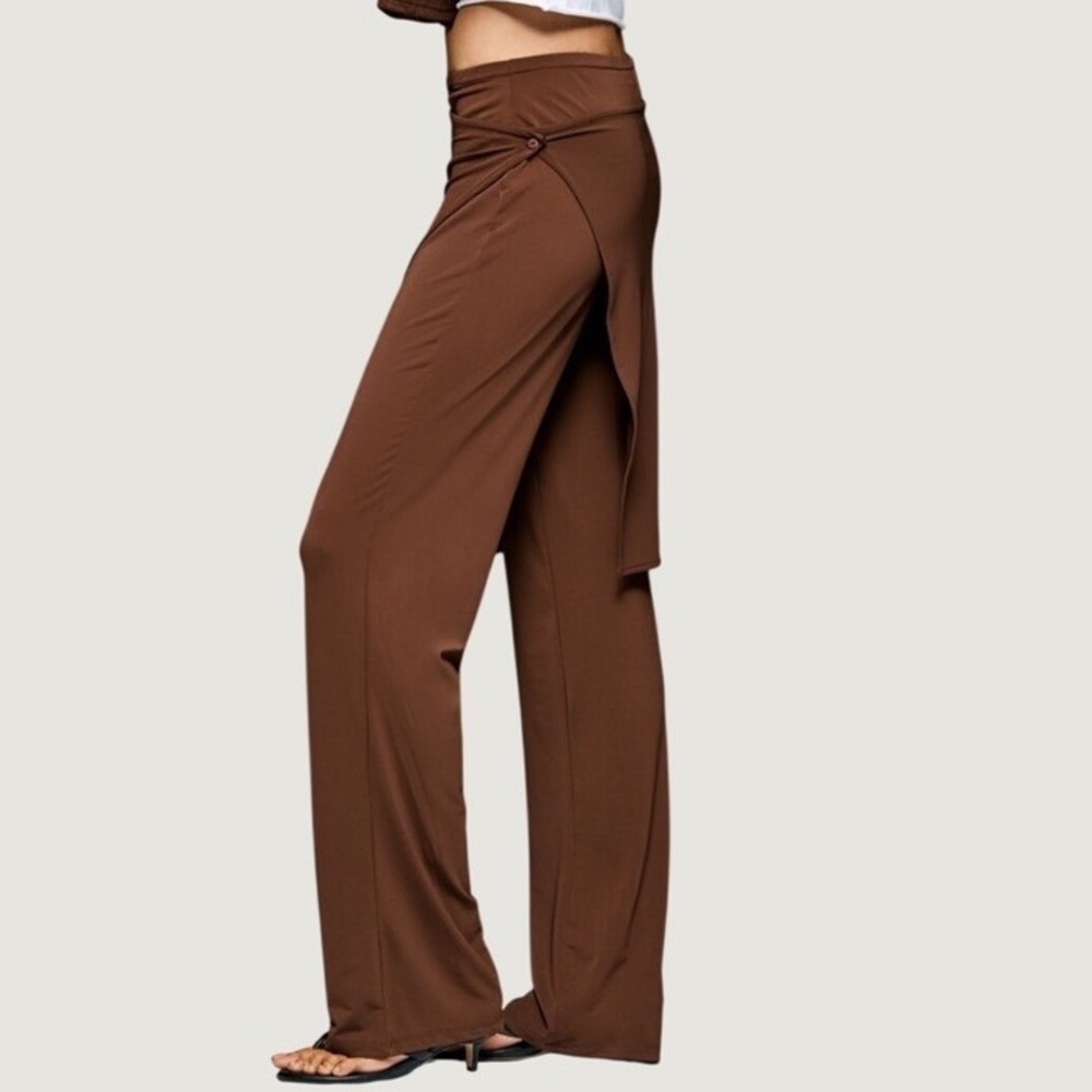 Anthropologie By Anthropologie Wrap Skirt Pants Size S Layered Wide Leg Brown